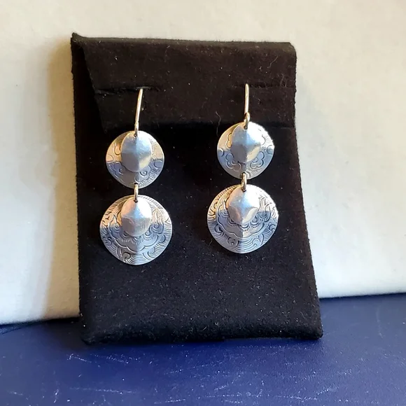 Silpada Sterling Dangle Textured Discs Earrings - Picture 4 of 15